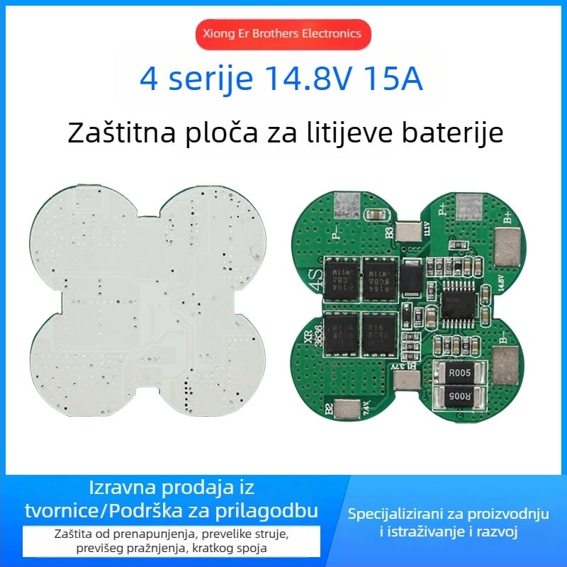 Izvorna roba 18650 baterija 4 niza od 14,8 V litijeva baterija, zaštitna ploča 15 A s uravnoteženom zaštitnom pločom, pribor za strujne baterije