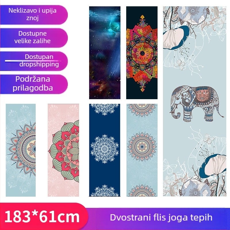 Neklizajuća dvostrana baršunasta prostirka za jogu s printom, mekana fitness ručnik za jogu od mikrovlakana za vježbanje