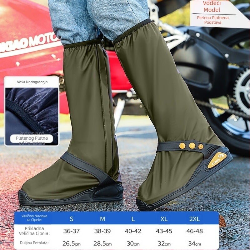 Visoka vodootporna navlaka za kišne cipele od pletenog materijala, nova integrirana vodootporna navlaka za motocikle za muškarce i žene s dugim navlakama za cipele