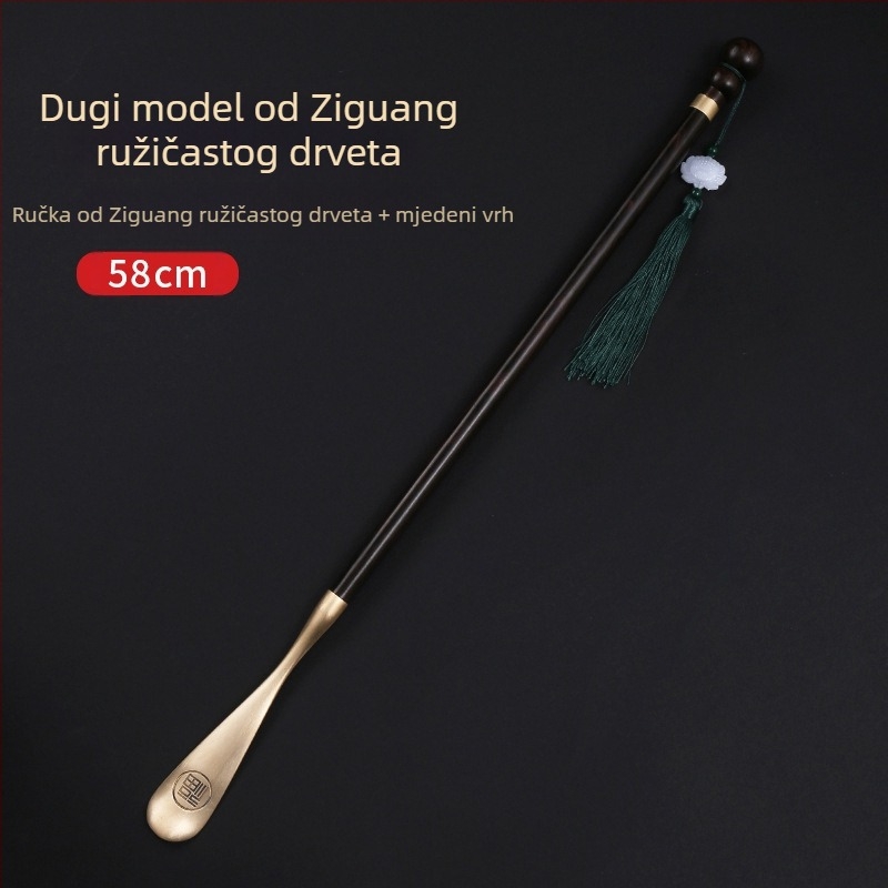 Izvlakač cipela od ružinog drveta, mesinga, 58 cm, duga ručka, kućanski, za trudnice, ne savija se, prijenosni, od punog drveta i sandalovine, bakra