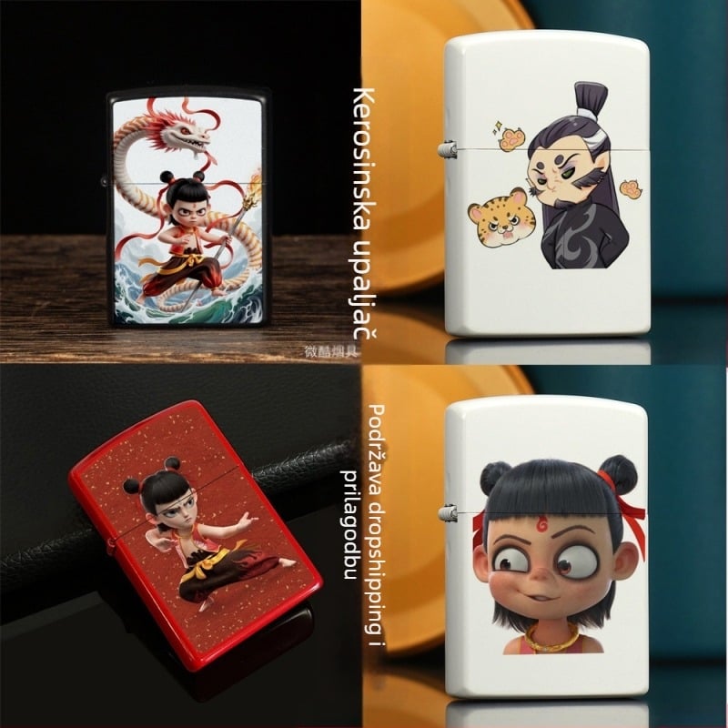 Nezha periferni petrolejski upaljač, retro kreativni mali poklon, metalni vjetrootporni upaljač u klasičnom stilu