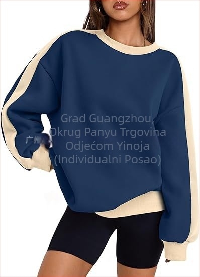 Amazon prekogranični ženski super plus size pulover s okruglim izrezom i dugim rukavima u boji, jesen 2024.