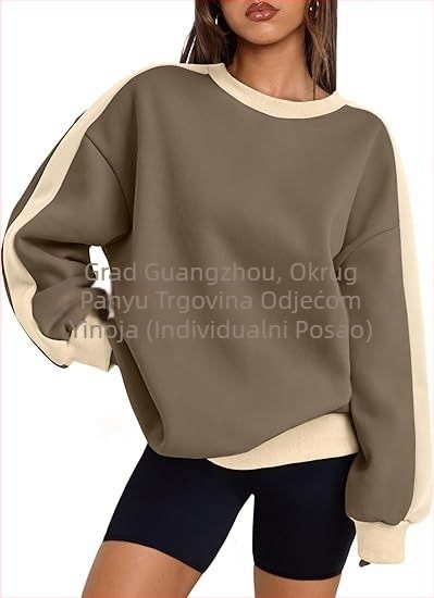 Amazon prekogranični ženski super plus size pulover s okruglim izrezom i dugim rukavima u boji, jesen 2024.