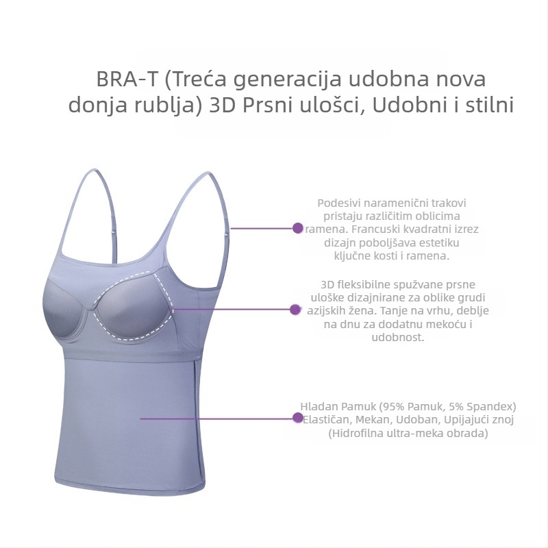 Proljeće i jesen Nova duga ženska majica bez rukava od češljanog pamuka, košarica integrirana s jastučićima za prsa, ženska ljetna majica bez rukava