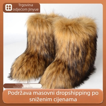Čizme od lisičjeg krzna, jesenski i zimski stil, tople i otporne na hladnoću, zadebljane velike čizme za snijeg od imitacije krzna do sredine teleta, europski i američki modni stil