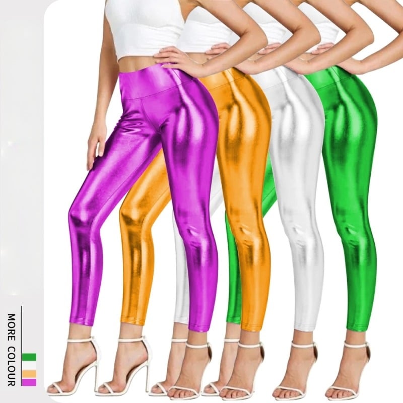 Ženske tajice visokog struka od imitacije kože, prekogranične, Amazon, pozlaćene boje, svijetle, kratke, od imitacije kože