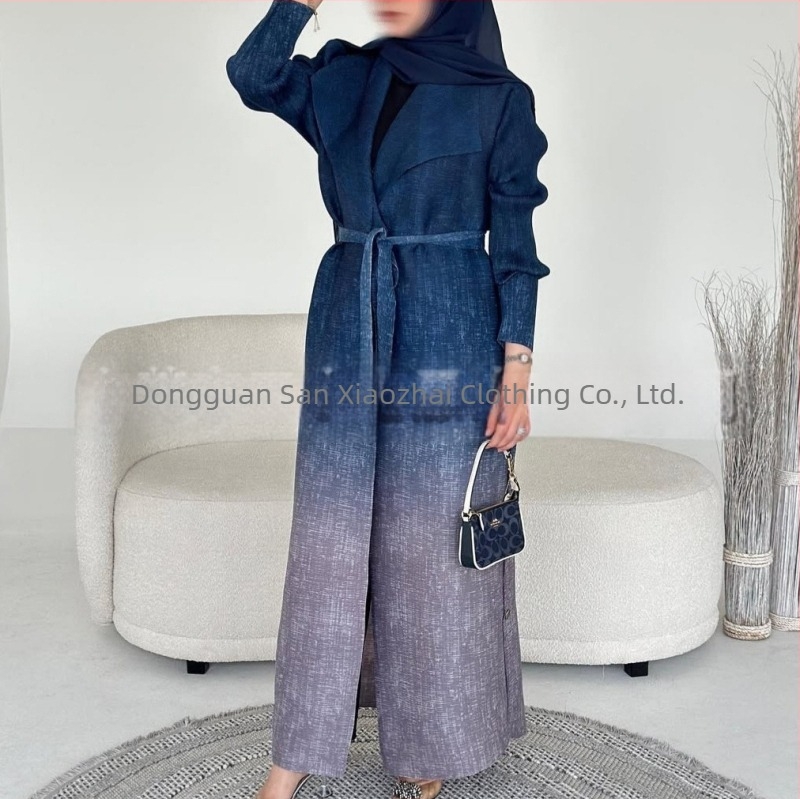 Miyake Gradient Side Bliski istok kaput kaput s kopčom za nokte muslimanska moda kardigan Live Explosions na zalihi ogrtač