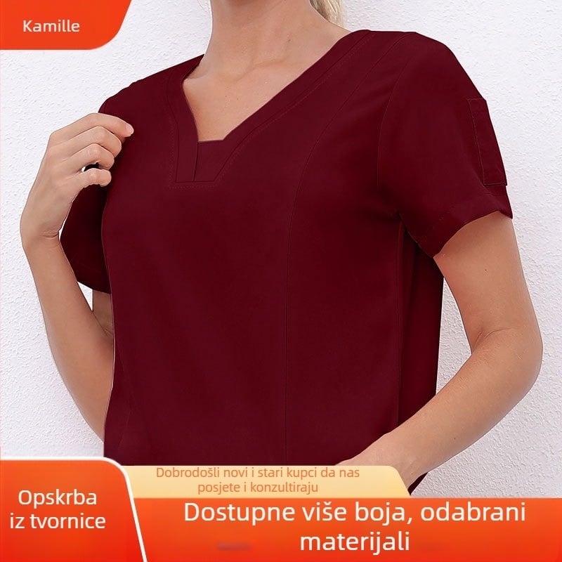 Odjeća za pranje, majica s V-izrezom, stomatološka/medicinska sestra/kirurška odjeća za muškarce i žene, kratkih rukava, elastična, brzosušeća odjeća za medicinske sestre