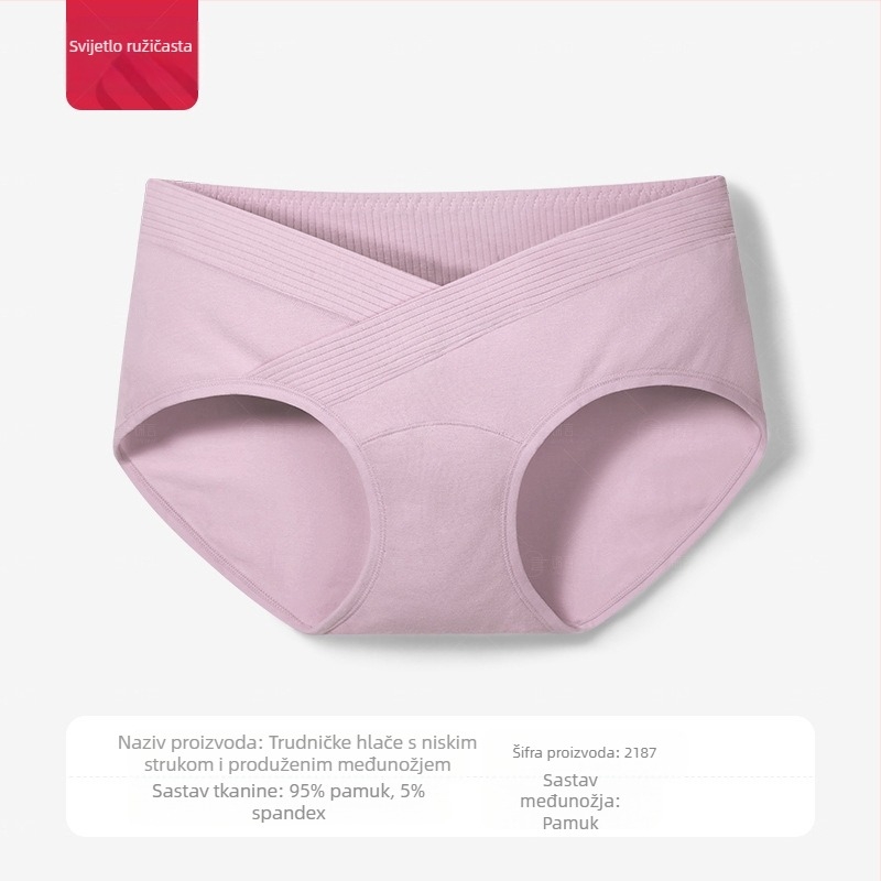Pamučno donje rublje za trudnice s niskim strukom i produženim međunožjem, za žene, srednje i kasne trudnoće, podesive, plus veličine, s posebnom potporom za trbuh