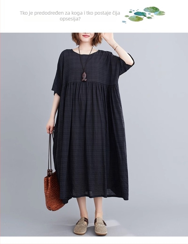 Višebojna raznolikost književnih retro pulovera kratkih rukava, haljine za inozemnu trgovinu, ljetna 2024., široka, plus size, suknja A-kroja za žene