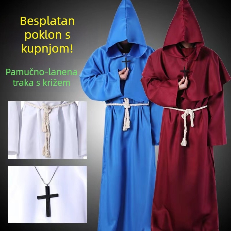 Noć vještica cosplay srednjovjekovni kostim rta redovnika, kostim čarobnjaka, kostim redovnika, svećenička halja s kapuljačom, ogrtač
