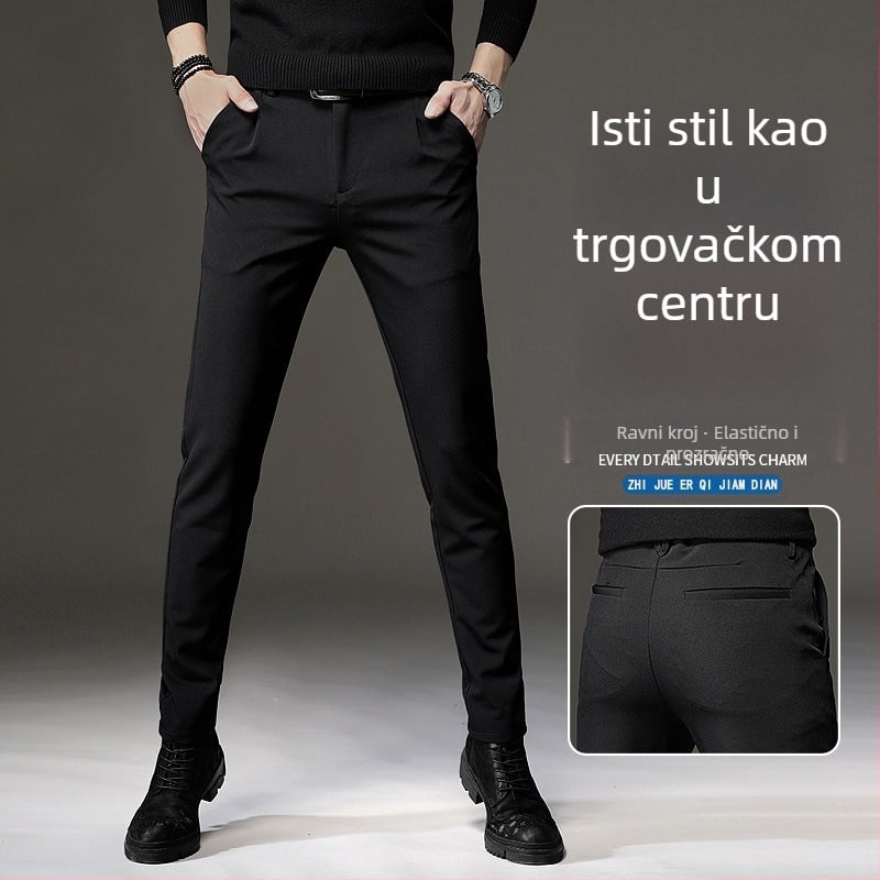 Crne muške hlače Ice Silk, slim fit i uski kroj, poslovne duže hlače za proljeće i jesen, otporne na naboranje