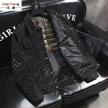 Nova muška kožna jakna s reverom i šahovskim uzorkom, proljetna, jesenska i zimska muška jakna, ekskluzivno prekogranična, na zalihi