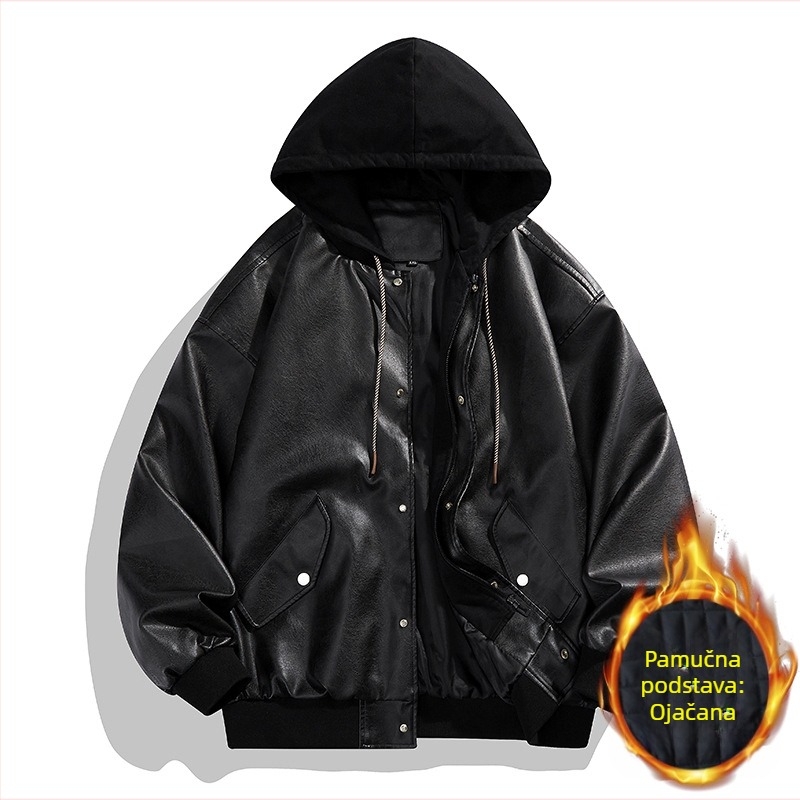 2024 Nova lažna dvodijelna kožna muška modna korejska široka zgodna motociklistička kožna jakna Duffy zgodna jakna s kapuljačom