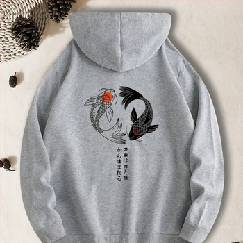 Hoodie s printom ribe i klokanovim džepom, ležerne majice s kapuljačom dugih rukava, pulover, muška odjeća, jesen/zima