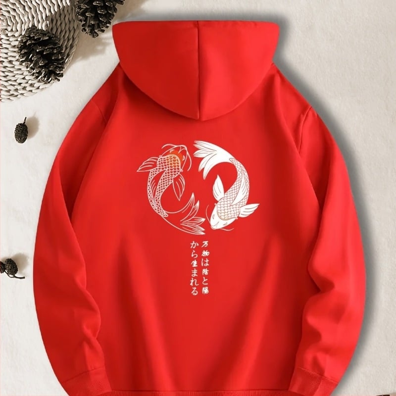 Hoodie s printom ribe i klokanovim džepom, ležerne majice s kapuljačom dugih rukava, pulover, muška odjeća, jesen/zima