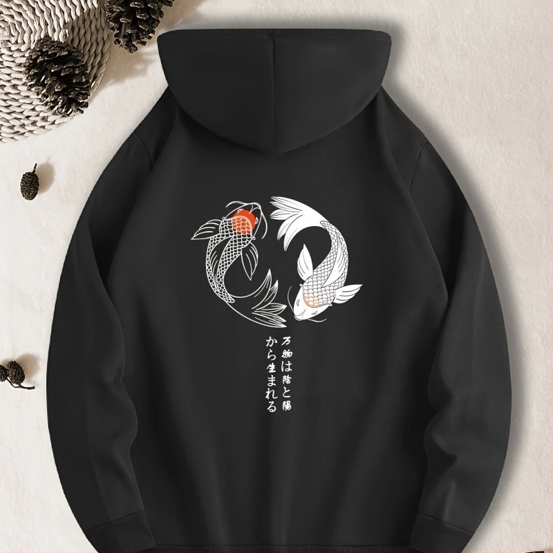 Hoodie s printom ribe i klokanovim džepom, ležerne majice s kapuljačom dugih rukava, pulover, muška odjeća, jesen/zima