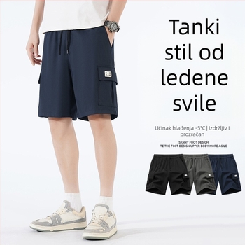 Muške kratke hlače za alat, ljeto 2025., ledeno svilene, brzosušeće, korejski stil, modne marke, široke, ravne sportske hlače, ležerne hlače