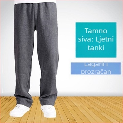 Proljetne i ljetne tanke pamučne sportske hlače za muškarce, široke ravne ležerne trenirke, debele rastezljive muške hlače, hlače većih veličina