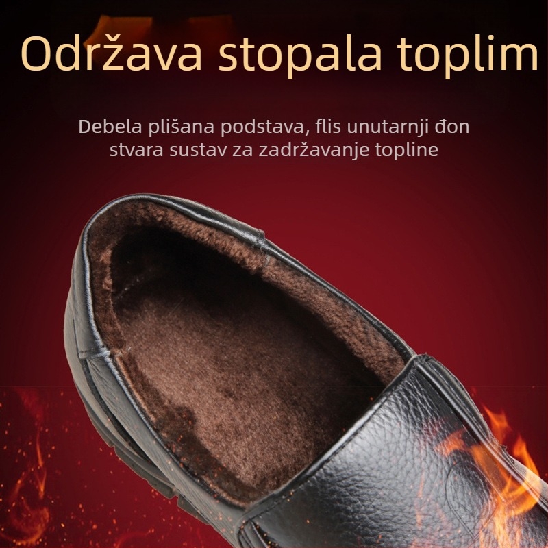 Zimske tople pamučne cipele s flis podstavom iz 2024., nove muške kožne cipele s mekim dnom, poslovne cipele za očeve srednje dobi, slojevite, od kože