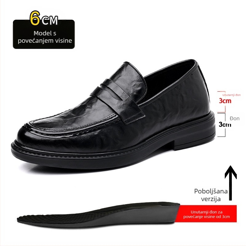 Unutarnje povećanje visine Poslovne ležerne kožne cipele Muške cipele od 6 cm Muške cipele Slip-on niske cipele s grahom Muške jednodijelne cipele za kosu