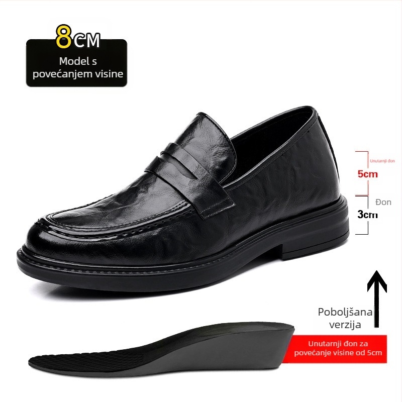 Unutarnje povećanje visine Poslovne ležerne kožne cipele Muške cipele od 6 cm Muške cipele Slip-on niske cipele s grahom Muške jednodijelne cipele za kosu