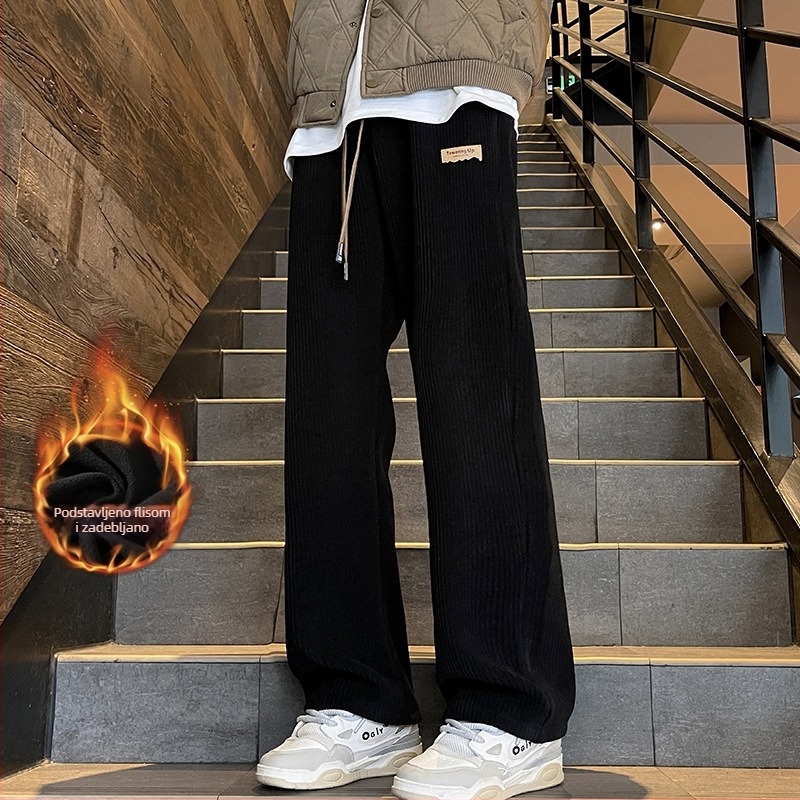 Jesenske i zimske nove ležerne hlače od šenila s teksturom Sense Label, muške Silver Fox baršunaste zadebljane hlače od plus size materijala za pod, ravne hlače
