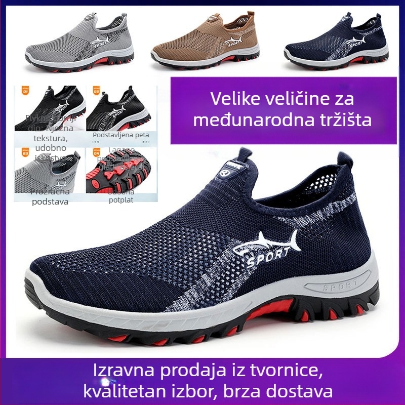 CrossBorder mrežaste cipele za muškarce 2025. Nove sportske cipele velikih dimenzija s mekim potplatom Temu Generation Slip-On Shark planinarske cipele za muškarce