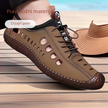 Muške neklizajuće niske sandale s mekim potplatom, muške ležerne vanjske cipele za pećinu, ljetne cipele za plažu s šupljim izrezom, sandale s goveđim tetivama