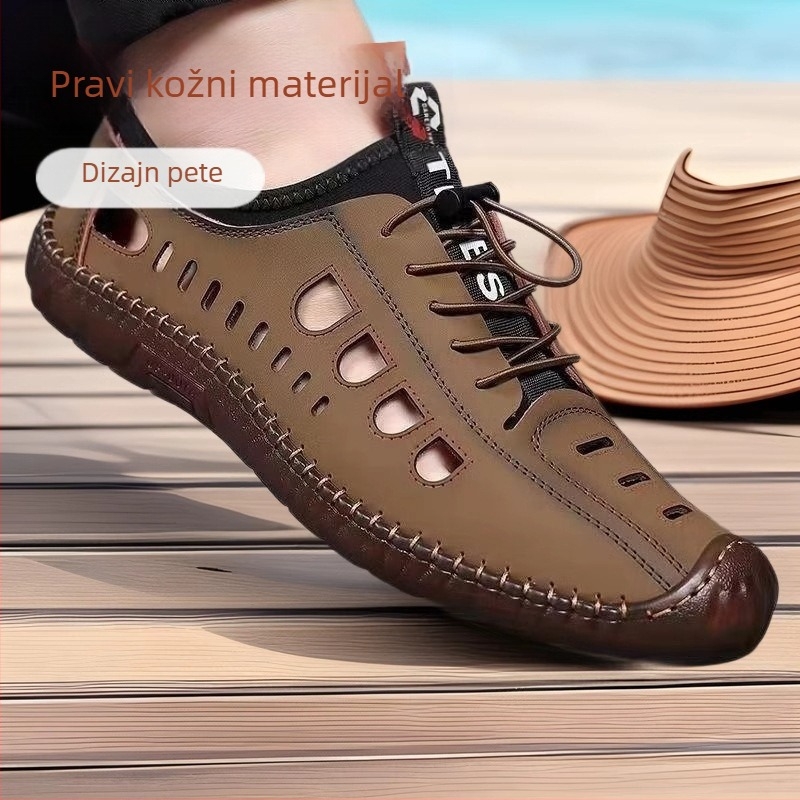 Muške neklizajuće niske sandale s mekim potplatom, muške ležerne vanjske cipele za pećinu, ljetne cipele za plažu s šupljim izrezom, sandale s goveđim tetivama