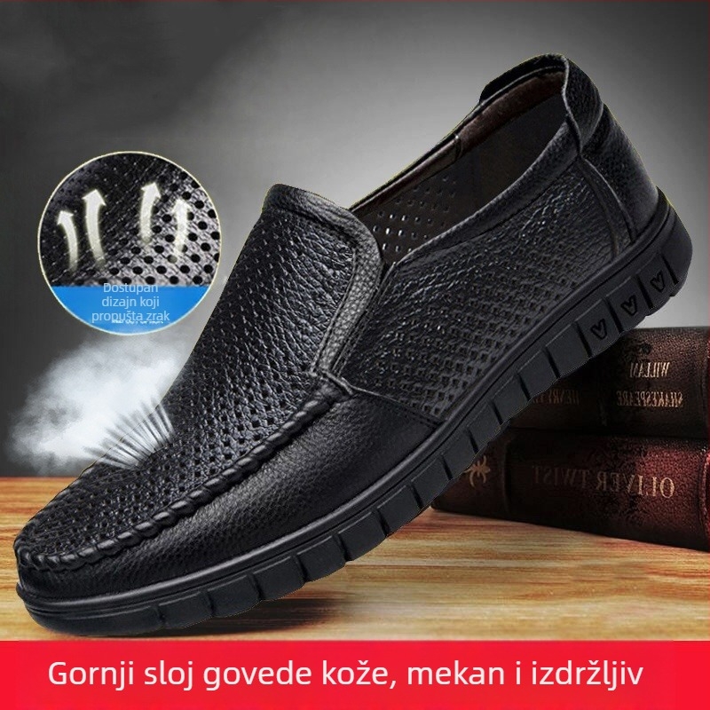 Muške ljetne sandale od kože, prozračne, mekane, neklizajuće, kožne sandale, šuplje, ležerne, prevelike, za tate srednje i starije dobi
