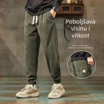 Korduro ležerne hlače muške modne marke, široke hlače s vezanjem po gležnjevima, nove proljetne i jesenske svestrane trendi harem sportske hlače za muškarce