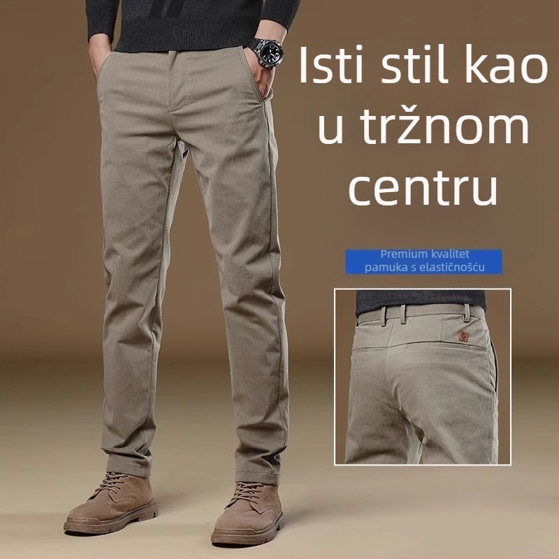 Kaki elegantne uske muške ležerne hlače, proljetne i jesenske uske ravne hlače, nove jesenske poslovne hlače za muški stil iz 2025.