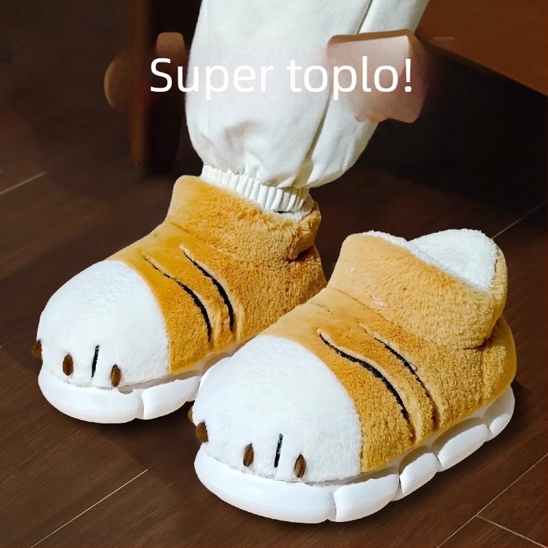 Pamučne papuče Tiger Claw Muške zimske tople muške unutarnje kućne slatke ženske neklizajuće Mao Mao cipele za parove pamučne cipele