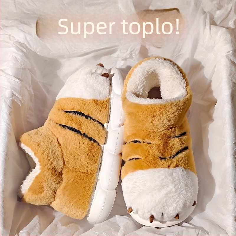 Pamučne papuče Tiger Claw Muške zimske tople muške unutarnje kućne slatke ženske neklizajuće Mao Mao cipele za parove pamučne cipele