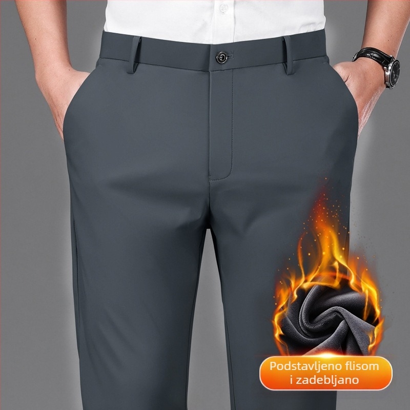Četverostrane elastične muške ležerne hlače velikih dimenzija, ravne, široke, plus debele muške hlače, jesenske i zimske debele poslovne hlače