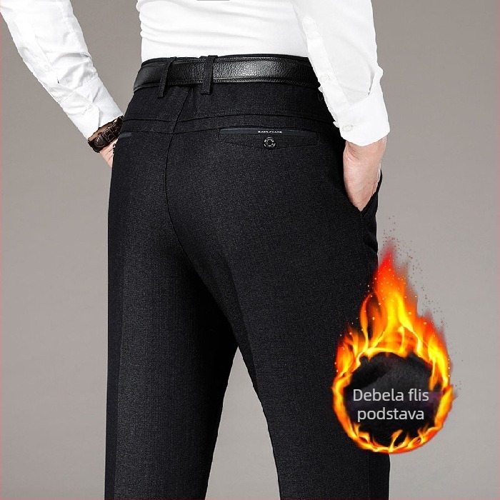 Ležerne hlače s flis podstavom, zadebljane, muške srednje dobi, jesenske i zimske, srednje i starije, široke, ravne, poslovne hlače za tatu, plus size