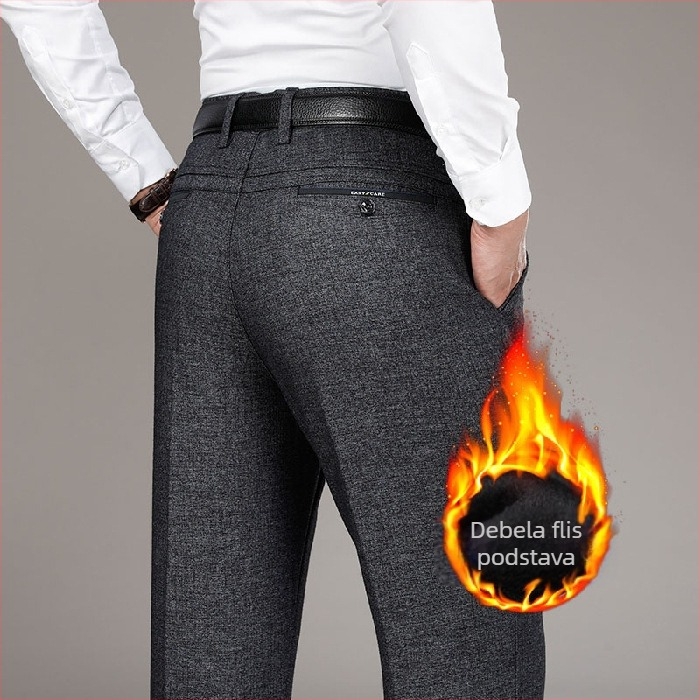 Ležerne hlače s flis podstavom, zadebljane, muške srednje dobi, jesenske i zimske, srednje i starije, široke, ravne, poslovne hlače za tatu, plus size