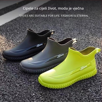 Kratke vodootporne cipele s flisom za muškarce, vanjske ribolovne gumene cipele, kuhinjske gradilišne čizme za odrasle, neklizajuće muške zimske čizme za kišu