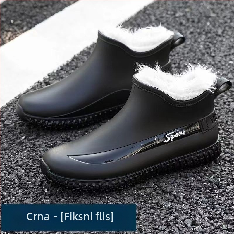 Kratke vodootporne cipele s flisom za muškarce, vanjske ribolovne gumene cipele, kuhinjske gradilišne čizme za odrasle, neklizajuće muške zimske čizme za kišu