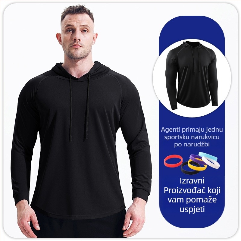 Muška jesensko-zimska sportska majica s kapuljačom dugih rukava, brzosušeća, prozračna, za košarku, trčanje, maraton, fitness i trening