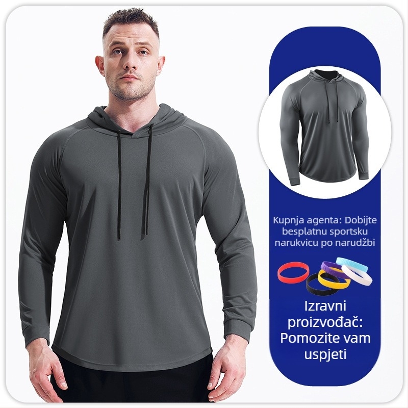 Muška jesensko-zimska sportska majica s kapuljačom dugih rukava, brzosušeća, prozračna, za košarku, trčanje, maraton, fitness i trening