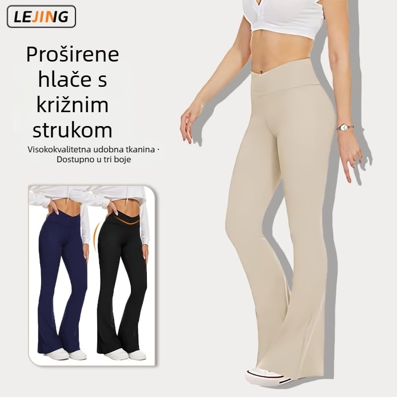 Europske i američke široke hlače s prekriženim V strukom, ženske uske hlače s bokovima, breskvaste boje, za fitness i jogu, ležerne zvonaste hlače