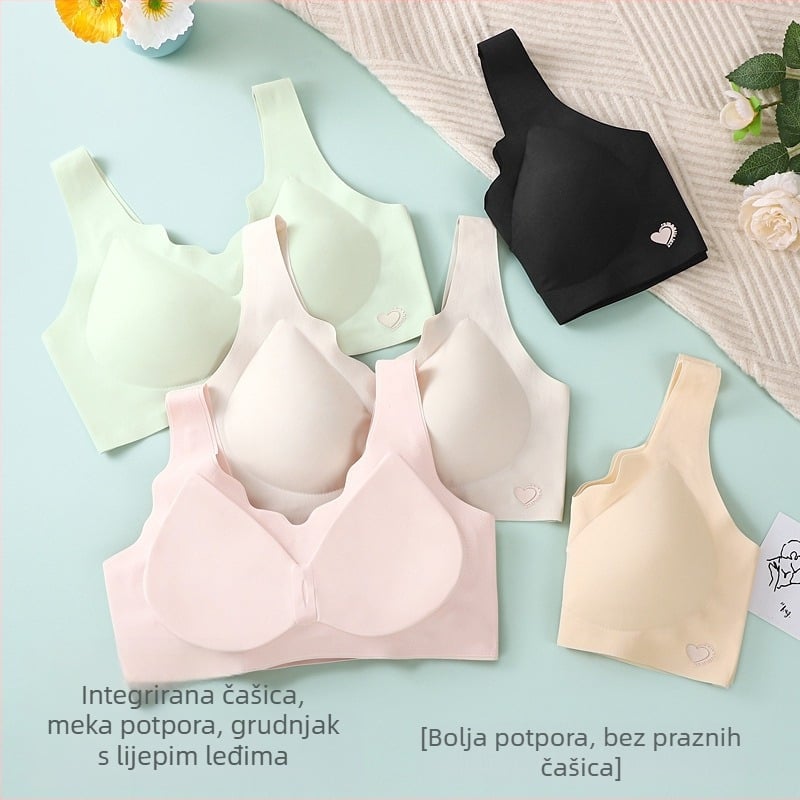 Ženski grudnjak s fiksnim košaricama, bez okvira, s mekom potporom i push-up podlogom za leđa, bez tragova