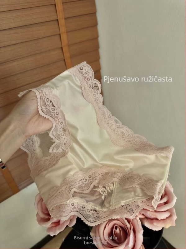 Seksi čipkaste satenske ženske gaćice, seksi šuplje, čista želja, mrežaste čipkaste gaćice s mašnom, pamučne gaćice s međunožjem