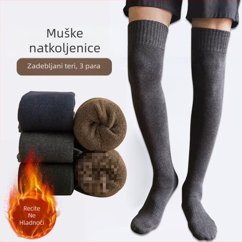 Muške čarape preko koljena s flis podstavom, zadebljane tople štitnike za koljena, čarape za srednju i stariju dob, duge, visoke čarape