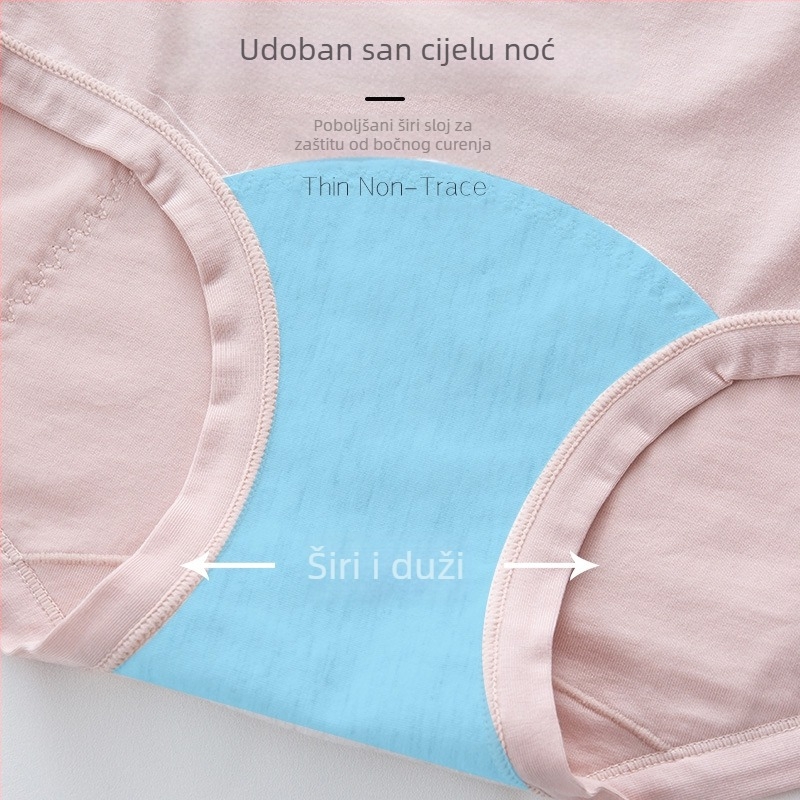 Ženske menstrualne gaćice visokog struka od čistog pamuka, nepropusne, proširene, mekane higijenske gaćice, protiv bočnog curenja
