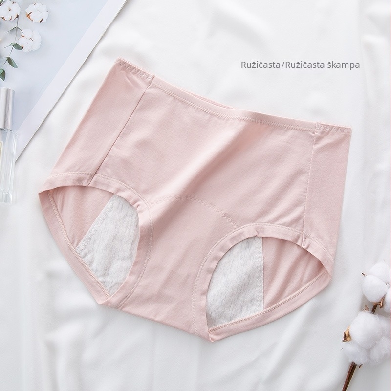 Ženske menstrualne gaćice visokog struka od čistog pamuka, nepropusne, proširene, mekane higijenske gaćice, protiv bočnog curenja