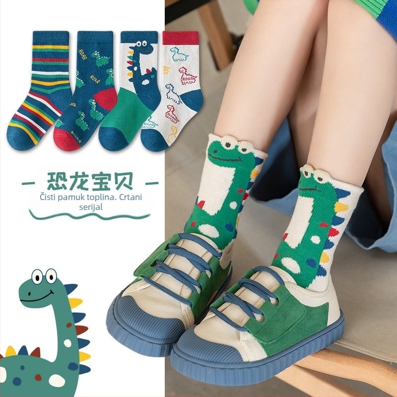 Jesenske i zimske dječje čarape do sredine teleta za dječake i djevojčice, dječje češljane pamučne čarape s crtanim dinosaurima za bebe, veleprodaja studentskih čarapa
