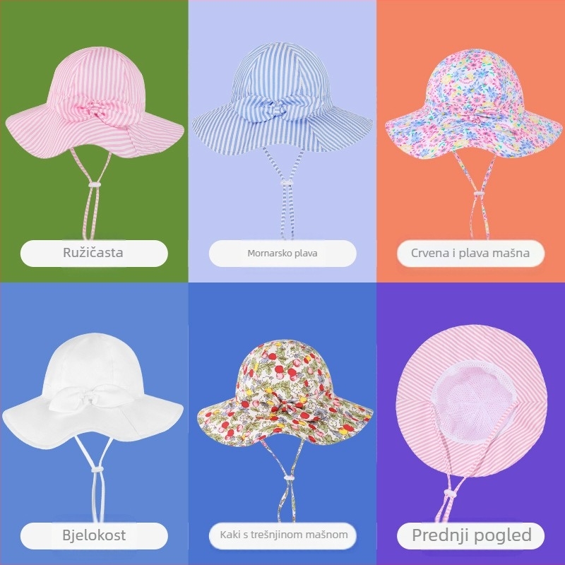 Prekogranična nova ljetna dječja bebina šešir za sunce s mašnom i šest dijelova, otporan na vjetar, zaštitna folija za sunce, ribarska šešir za bebe